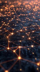 Glowing network connections over city at night.