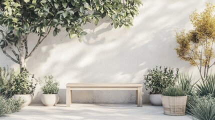 Fototapeta premium Serene Garden Bench: A Peaceful Outdoor Oasis