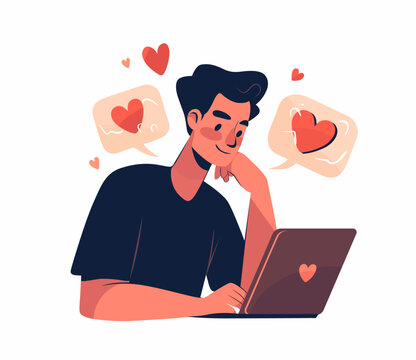A person working on a laptop in a modern office setting. social media content creator concept. Performance marketing concept vector illustration
