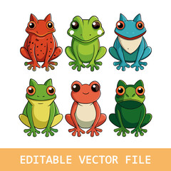 Frogs set Collection, Amphibian Animals of Different Colors Vector Illustration