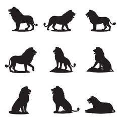 set of lion silhouettes