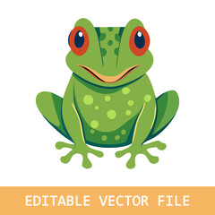 Funny Frog. Slightly rotated front view of green cute frog