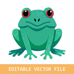 Funny Frog. Front view of cute aquatic animal. A sitting frog with bulging eyes