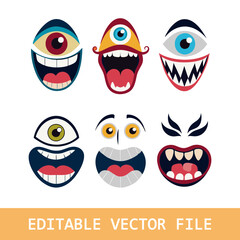 Icon of a smile with a stop sign behind it. Evil smile illustration sign. Icon of a smile for pumpkins.