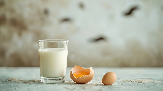 Cracked egg and milk on a surface with avian silhouette, symbolizing food safety and disease prevention