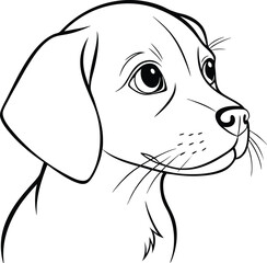 Adorable Beagle Puppy Line Drawing, Canine Portrait, Pet Illustration