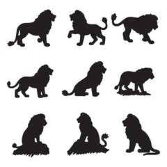 set of lion silhouettes