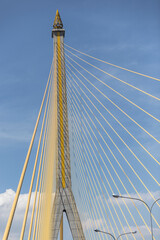 rama 8 bridge bangkok thailand main pole and cables blue sky day time
