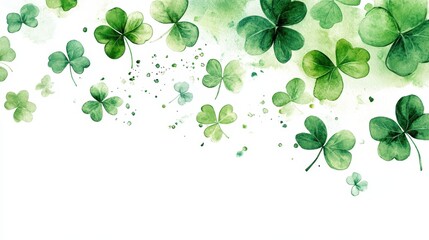 Watercolor clover isolated on white background, Lucky clover leaves with four leaf,Clover flowers background,Patricks day watercolor clipart,Spring flower pattern,St. Patrick s day seamless pattern.