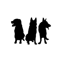 silhouette of three dogs sitting vector illustration