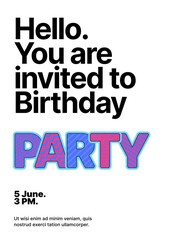 Design with colorful eye catching typography for your flyer, poster, cover, brochure or banner. Birthday party invitation layout template. 