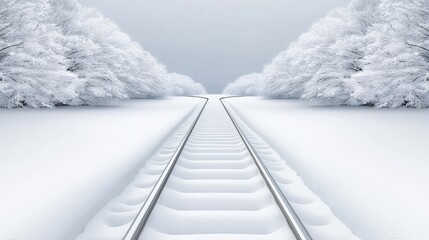Snowy train tracks vanishing point winter landscape
