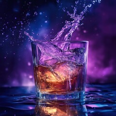 Wisky poring into glass, dark background, food photography for ads