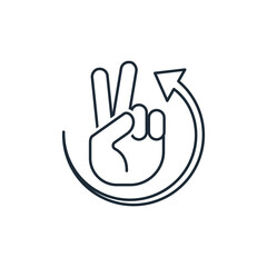 Obraz premium Victory gesture with upward moving arrow. Vector linear icon isolated on white background.
