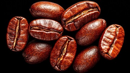 Fototapeta premium Rich Aromatic Coffee Beans Arranged on a Dark Elegant Background Highlighting their Texture and Color Creating a Cozy and Inviting Atmosphere