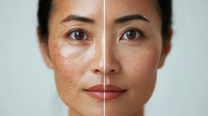 asia Before and after photos of a problematic face and healthy skin. Before And After Woman Face Skin Treatment Comparison
