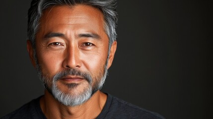 Obraz premium asia Before and after photos of a problematic face and healthy skin. Close-Up Portrait of a Mature Man with Gray Hair and Beard