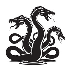 Fierce Hydra silhouette representing the multi-headed serpent - Hydra illustration - Hydra vector - mythical creature silhouette
