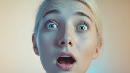 Surprised expression with soft gradient backdrop.