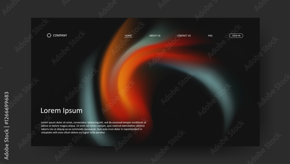 Poster abstract wave futuristic retro design of landing page. fluid gradient dark concept website design