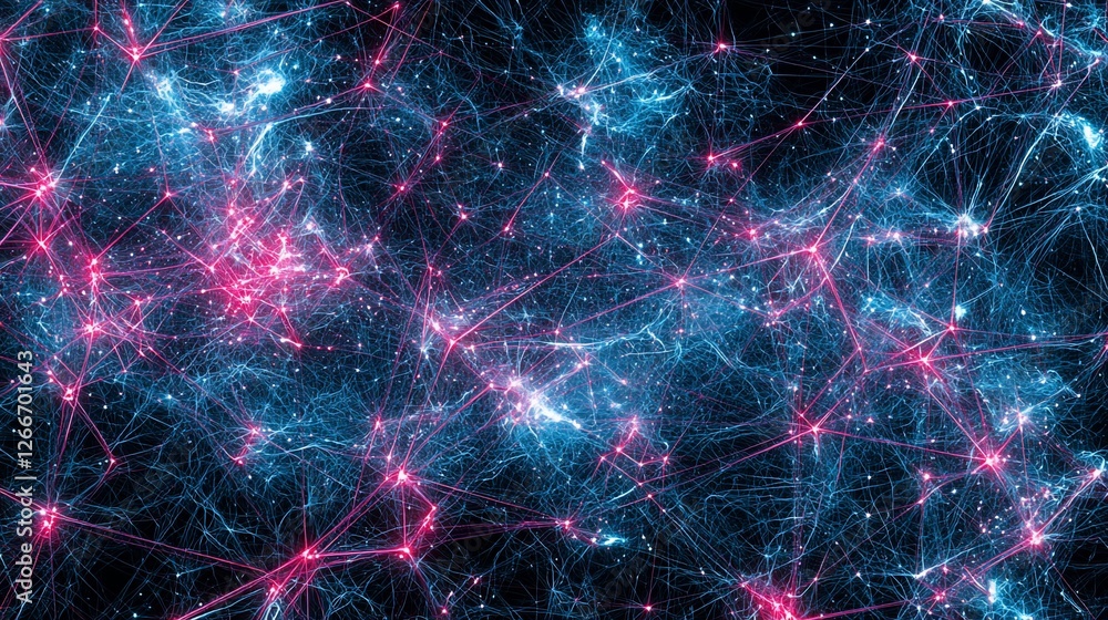 Poster abstract network connection, glowing lines and nodes.
