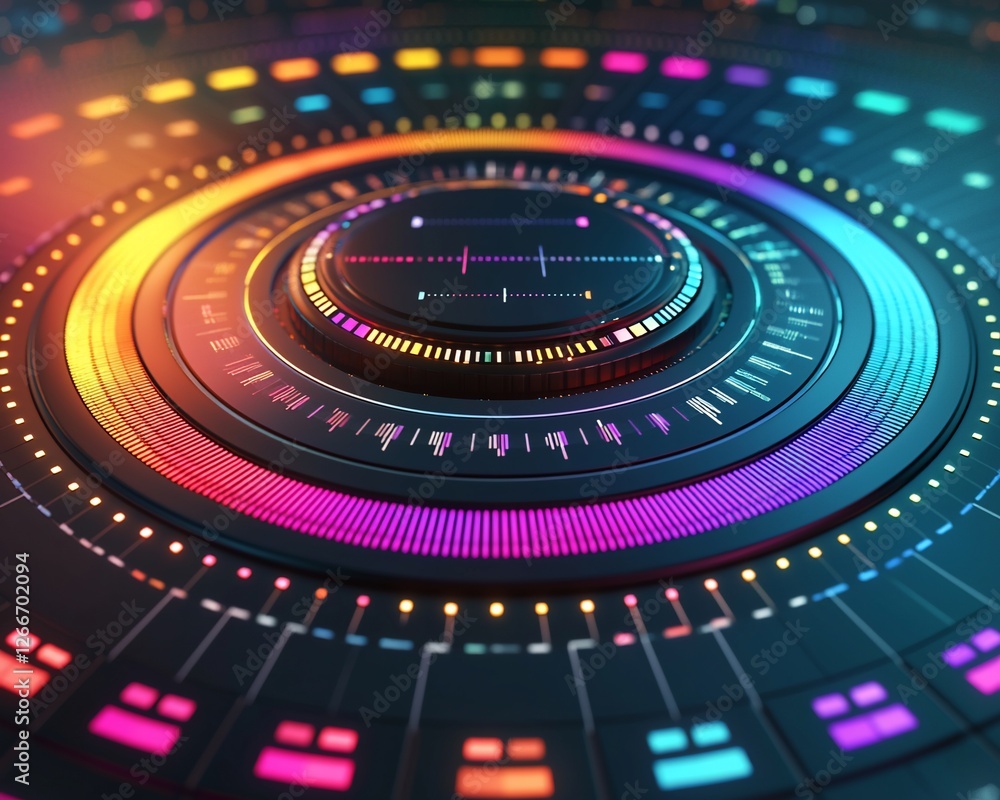 Aufkleber abstract colorful circular technological interface.