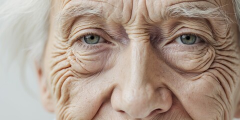 Fototapeta premium Textured skin closeups showcasing mature beauty and natural wrinkles highlighting the raw elegance and introspective expression of an aging face.