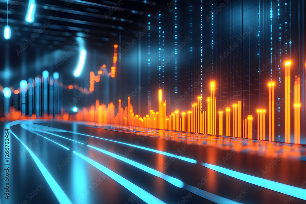 Poster futuristic data tunnel with glowing graphs