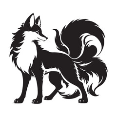 Nine-tailed Kitsune silhouette symbolizing power and transformation - Kitsune illustration - Kitsune vector - mythical creature silhouette
