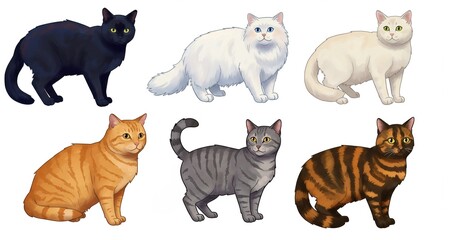Fototapeta premium Charming Cat Illustration Set Featuring Diverse Breeds and Colors Perfect for Pet Lovers and Designers