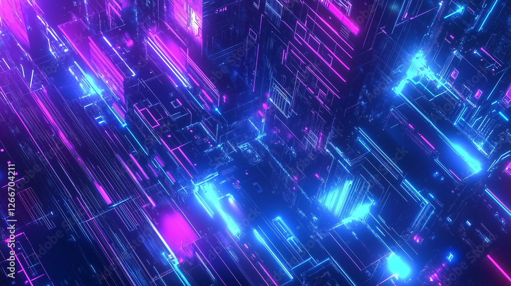 Leinwandbilder 3d render of a neon-glowing circuit board with blue and purple hues, showcasing advanced connectivit