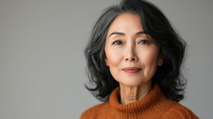 Fototapeta premium asia Before and after photos of a problematic face and healthy skin. Portrait of a Confident Mature Asian Woman with Gray Hair