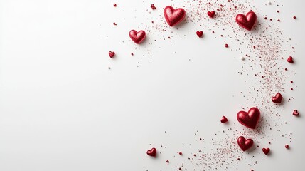 Vibrant Red Hearts Scattered Across a Pure White Background Creating a Playful and Romantic Atmosphere Ideal for Celebrations Love Themes and Creative Design Projects Expressing Affection