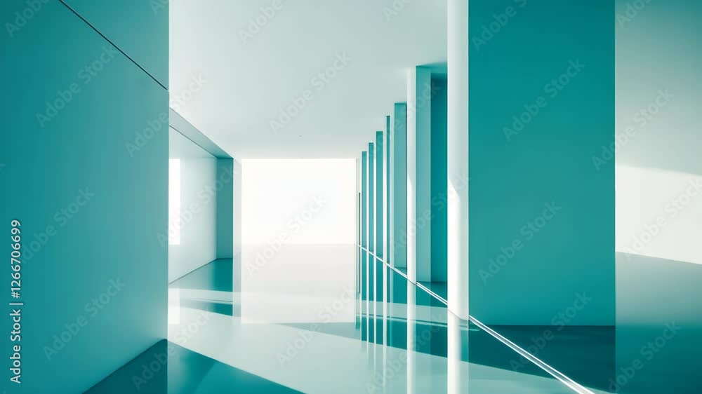 Poster exploring a serene and modern space illuminated by natural light in a minimalist architectural marve