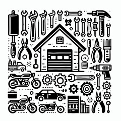 Obraz premium illustration, vector, image, art, art image, wallpaper, workshop, logo workshop, logo, icon, black and white