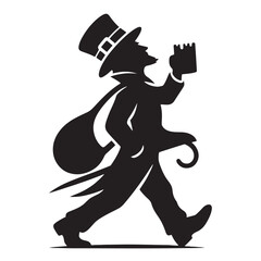 Celtic magic Leprechaun silhouette representing enchanted folklore - Leprechaun illustration - Leprechaun vector - mythical creature silhouette
