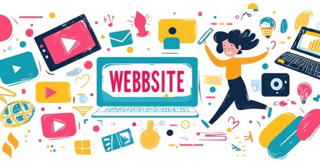 Creative illustration of online activities and digital innovation in a vibrant style