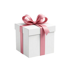 Obraz premium Elegant White Gift Box with Pink Ribbon Clipart PNG, Stylish Present Box with Satin Bow Transparent, Luxury Wrapped Gift Package for Celebration, Beautiful White Gift Box with Decorative Ribbon PNG