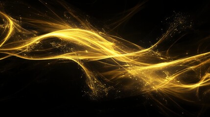 Golden Abstract Waves with Sparkling Effects on Black Background