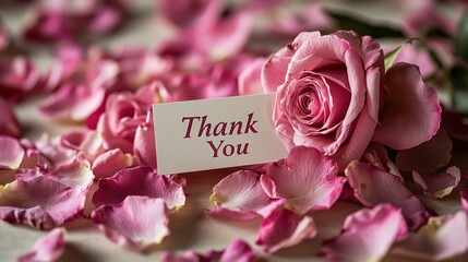 Pink Rose and Thank You Note Surrounded by Petals