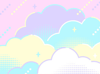 パステルカラーでポップなふわふわの雲の可愛い背景