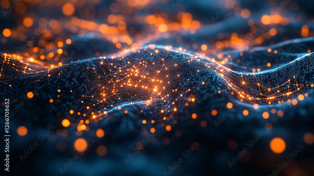 Aufkleber a mesmerizing abstract image showcasing bright orange and blue particles flowing across a textured s
