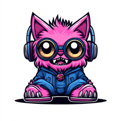 Cute Pink Cartoon Furry Cat with a Playful Look