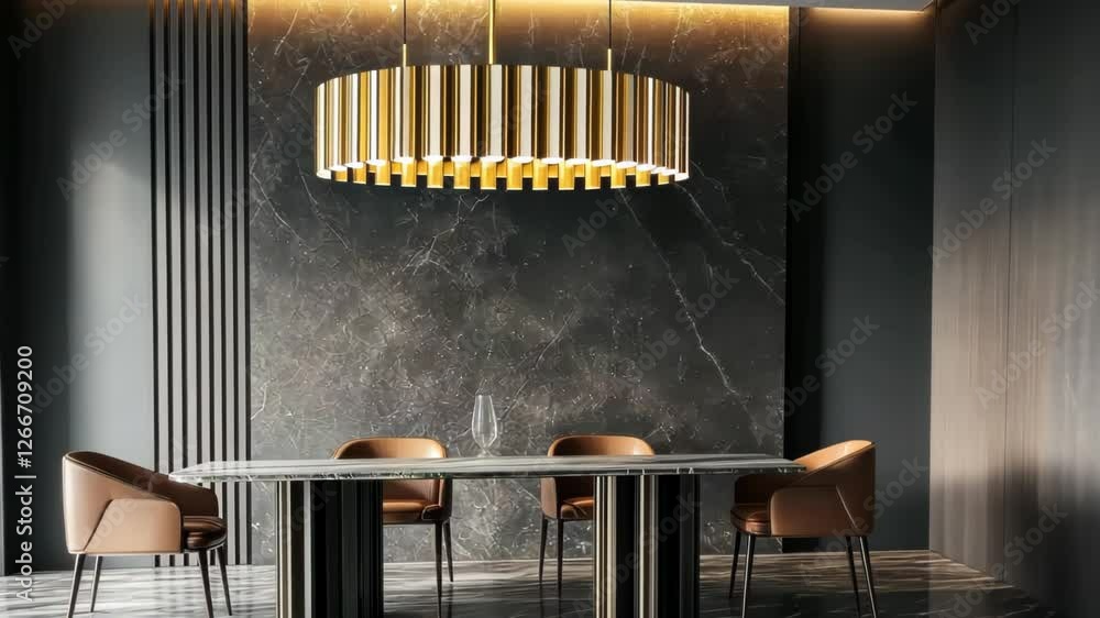 Poster modern dining space with sleek design and elegant lighting in a sophisticated setting. generative ai