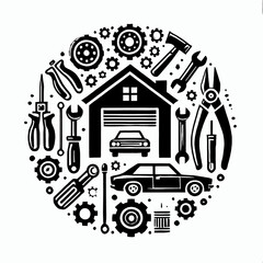 Obraz premium illustration, vector, image, art, art image, wallpaper, workshop, logo workshop, logo, icon, black and white