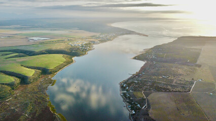 aerial view of river and countryside