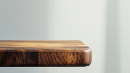 Close-up of a polished wooden table edge with soft natural light highlighting its texture