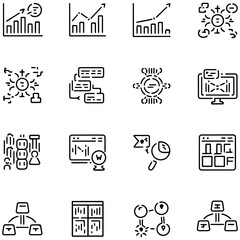 Data analysis set of web icons in line style. Data analytics icons for web and mobile app. Graphs, traffic analysis, data processing, research network collection,..............................
