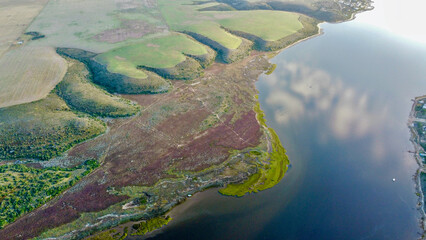 aerial view of river and countryside