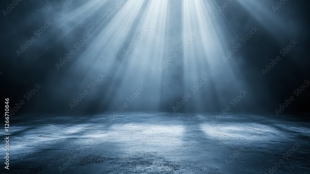 Poster dramatic light rays illuminating dark empty space background